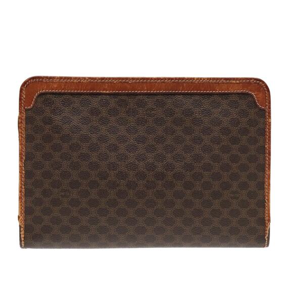 CELINE Macadam Canvas Clutch Bag Pvc Leather Brown Gold - Picture 2 of 16